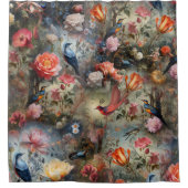 Surrealist Art mit Blume & Vögeln Duschvorhang (Vorderseite)