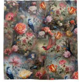Surrealist Art mit Blume & Vögeln Duschvorhang