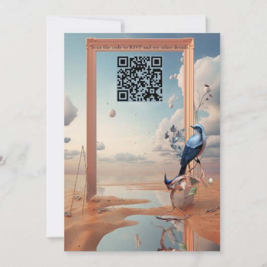 Surrealist Art mit Blume & Vögeln Einladung (Rückseite)