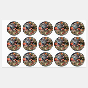 Surrealist Art mit Blume & Vögeln Etiketten