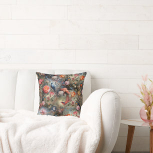 Surrealist Art mit Blume & Vögeln Kissen