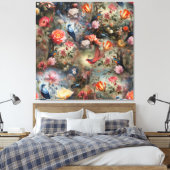Surrealist Art mit Blume & Vögeln Leinwanddruck (Insitu (Schlafzimmer))