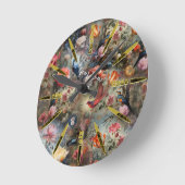 Surrealist Art mit Blume & Vögeln Runde Wanduhr (Winkel)