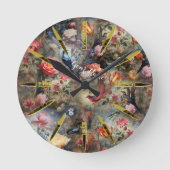 Surrealist Art mit Blume & Vögeln Runde Wanduhr (Vorderseite)