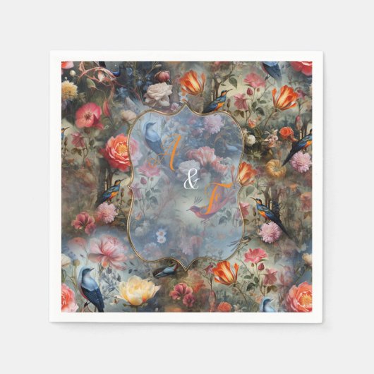 Surrealist Art mit Blume & Vögeln Serviette (Vorderseite)