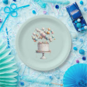 Surrealist, Niedliche Balloons & Birthday Cake Blu Pappteller (Party)