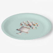 Surrealist, Niedliche Balloons & Birthday Cake Blu Pappteller (Schrägansicht)