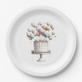 Surrealist, Niedliche Balloons und Geburtstagskuch Pappteller