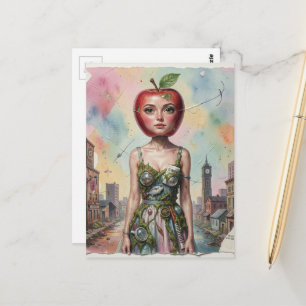 Surrealistische abstrakte Person mit einem Apfel a Postkarte
