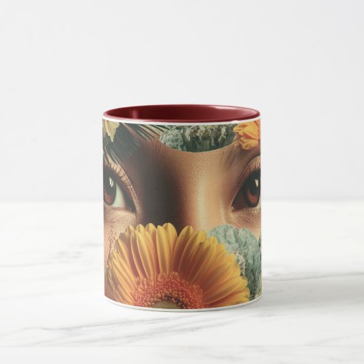 Surrealistische Augen und Blumen mit Schmetterling Tasse (Zentrum)