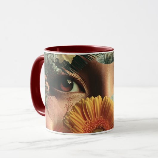 Surrealistische Augen und Blumen mit Schmetterling Tasse (Vorderseite Links)