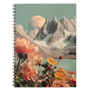 Surrealistische Berglandschaft mit blühenden Blume Notizblock