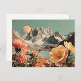 Surrealistische Berglandschaft mit blühenden Blume Postkarte