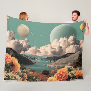 Surrealistische Berglandschaft mit Planeten und Wo Fleecedecke