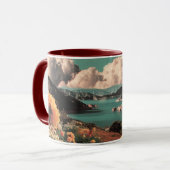 Surrealistische Berglandschaft mit Planeten und Wo Tasse (Vorderseite Links)