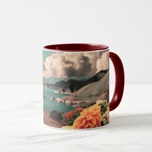 Surrealistische Berglandschaft mit Planeten und Wo Tasse (VorderseiteRechts)