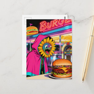 Surrealistische Blume am Cheeseburger-Ort Postkarte