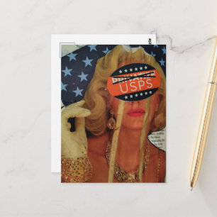Surrealistische Dame weint goldene Tränen Collage Postkarte