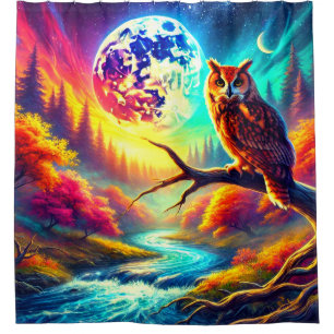 Surrealistische Eulenmondlandschaft Duschvorhang
