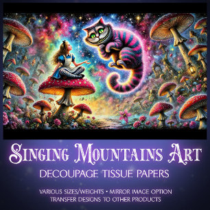 Surrealistische Fantasiepilze Alice und Katze Seidenpapier