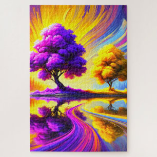 Surrealistische farbenfrohe Baumlandschaft Puzzle