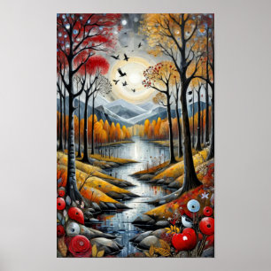 Surrealistische farbenfrohe Landschaft mit einem f Poster