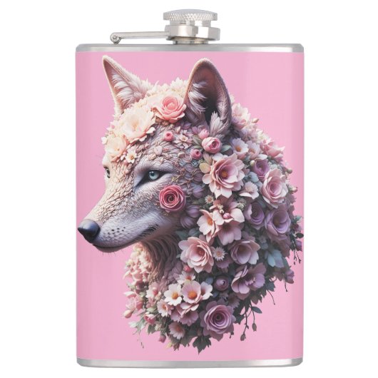 Surrealistische florale Fuchs-Dreamy-Fantasy-Illus Flachmann (Vorderseite)