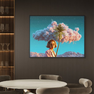 Surrealistische Frau mit Palme Poster