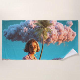 Surrealistische Frau mit Palme Strandtuch