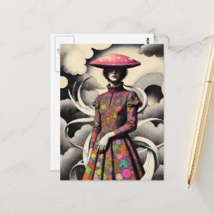 Surrealistische Frau mit Pilzhut Postkarte