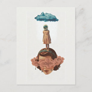 Surrealistische Frau mit Regenwolken-Collage Postkarte