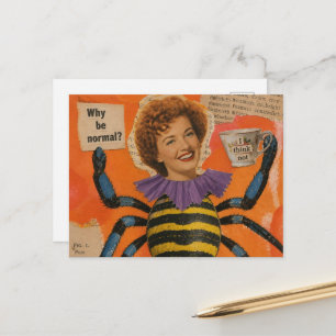 Surrealistische Frau mit Spinnenkörper-Collage Postkarte