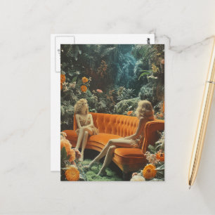 Sürrealistische Frauen orange vintage Couch im Dsc Postkarte