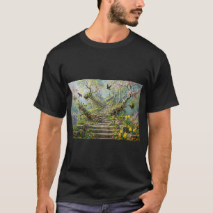 Surrealistische Frühlingsstiege schluckt Wildblume T-Shirt