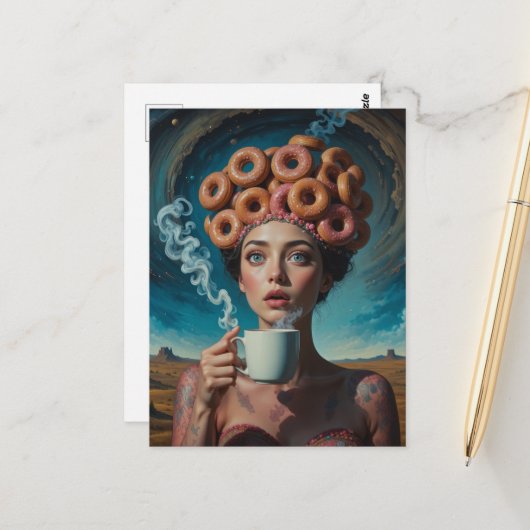Surrealistische Frühstücks-Donuts Postkarte (Vorderseite/Rückseite Beispiel)