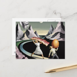Surrealistische Frühstücksleute in den Bergen Postkarte
