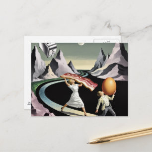 Surrealistische Frühstücksleute in den Bergen Postkarte