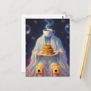 Surrealistische Frühstückspfannkuchen-Geister mit  Postkarte