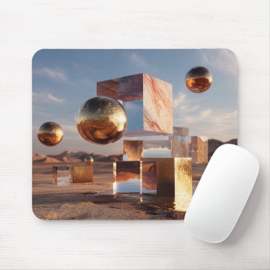 Surrealistische geometrische Komposition mit golde Mousepad (Mit Mouse)