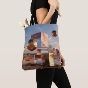 Surrealistische geometrische Komposition mit golde Tasche