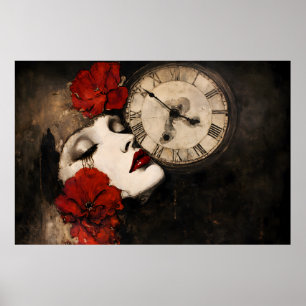 Surrealistische gothische Frau mit roten Mohnblume Poster