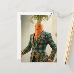 Surrealistische Karotte im Anzug Postkarte