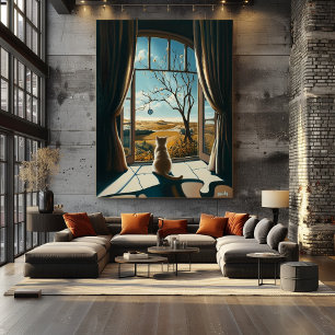 Surrealistische Katze aus dem Fenster schauend – S Poster