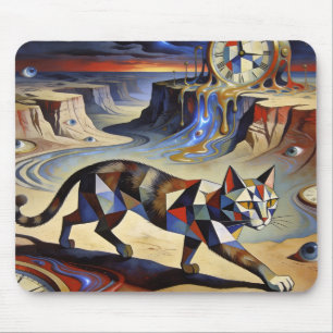 Surrealistische Katze schmilzt Uhren Dali Picasso Mousepad