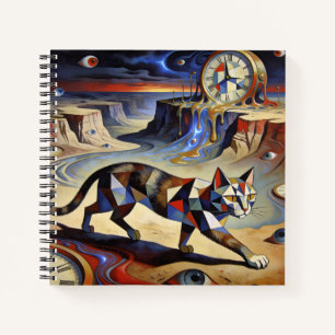 Surrealistische Katze schmilzt Uhren Dali Picasso Notizblock