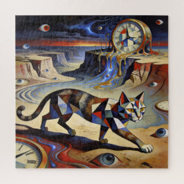 Surrealistische Katze schmilzt Uhren Dali Picasso  Puzzle