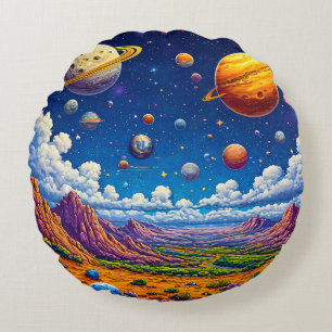 Surrealistische kosmische Landschaftsmalerei mit P Rundes Kissen