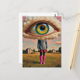 surrealistische Kunst Kopf in den Wolken Augapfel Postkarte