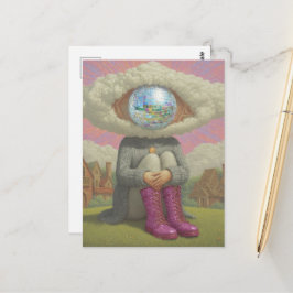 surrealistische Kunst Kopf in den Wolken Disco-Sti Postkarte