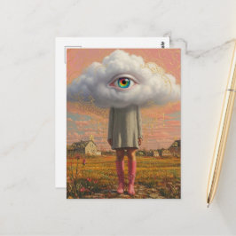 surrealistische Kunst Kopf in den Wolken Frau Postkarte